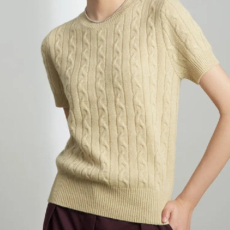 Knitted Short Sleeve O-Neck Cardigan