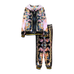 Long Sleeve Flower Print Hoodie & Pants