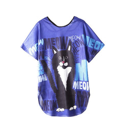 Meow, Black Cat Short Sleeves Tee Dress