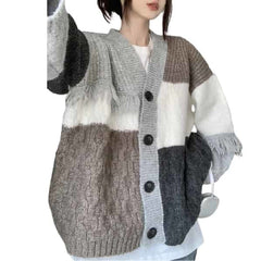 Oversized Knitted Long Sleeve V Neck Cardigan