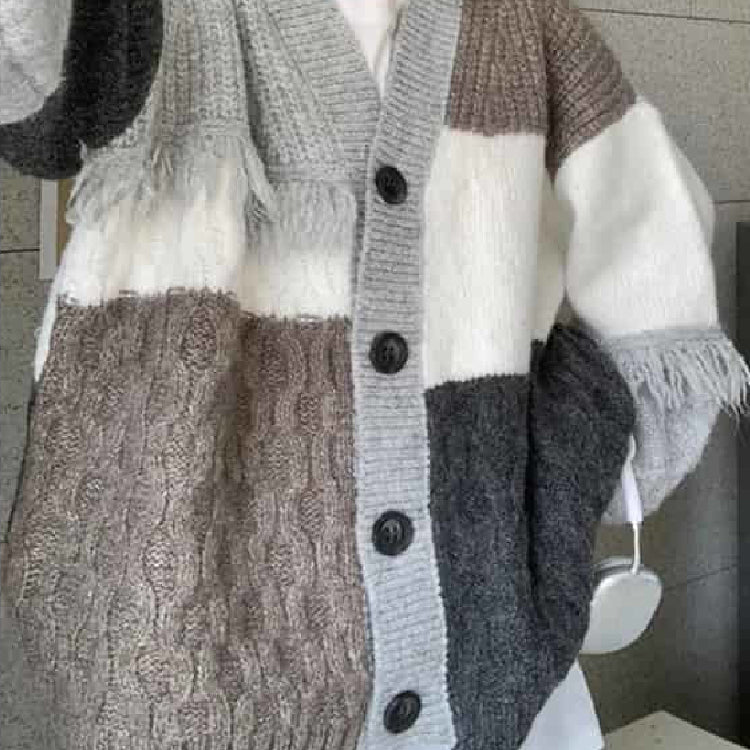 Oversized Knitted Long Sleeve V Neck Cardigan