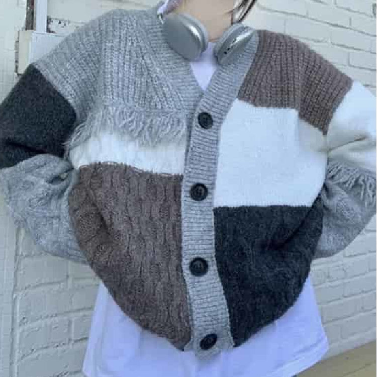 Oversized Knitted Long Sleeve V Neck Cardigan