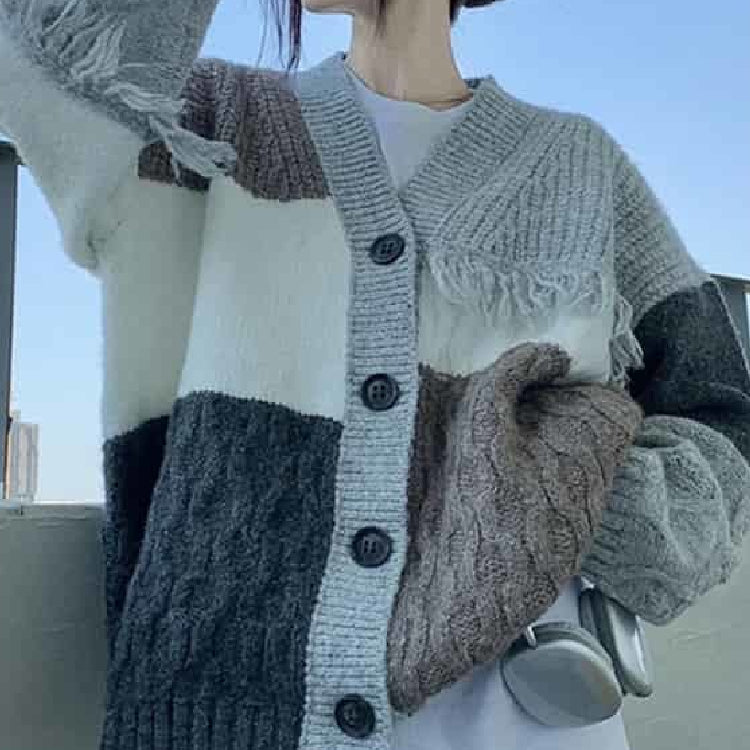 Oversized Knitted Long Sleeve V Neck Cardigan