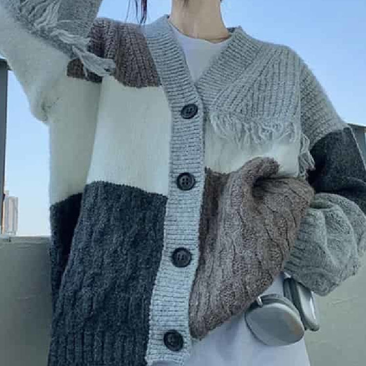 Oversized Knitted Long Sleeve V Neck Cardigan