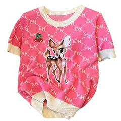 Pink Embroidery Cartoon Deer Knitted top