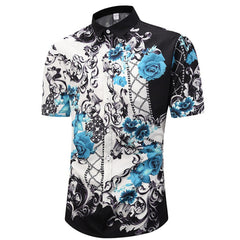 Blue Roses Clouds Buttons Shirt