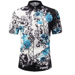 Blue Roses Clouds Buttons Shirt