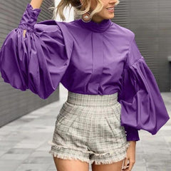 Aesthetic Ruffled Solid Color Sleeve Elegant Blouses