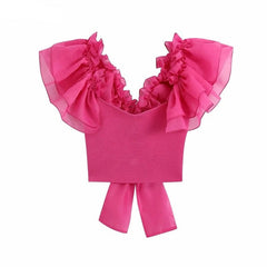 Puff Ruffle Sleeve Back Bow Blouse