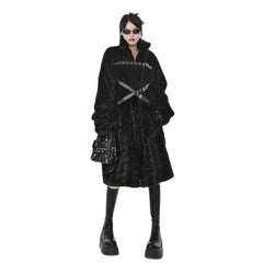 Punk Belt Fluffy Long Thick Faux Fur Coat