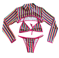 Rainbow Striped Three-Piece Bikini