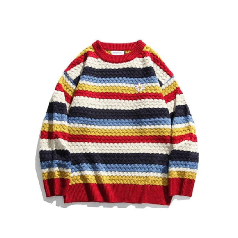 Retro Rainbow Striped Knitted Sweater