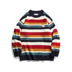 Retro Rainbow Striped Knitted Sweater