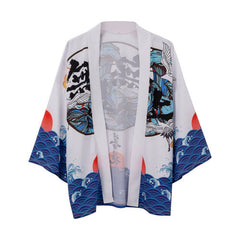 The Great Wave Kanji Crane 3/4 Sleeve Kimono