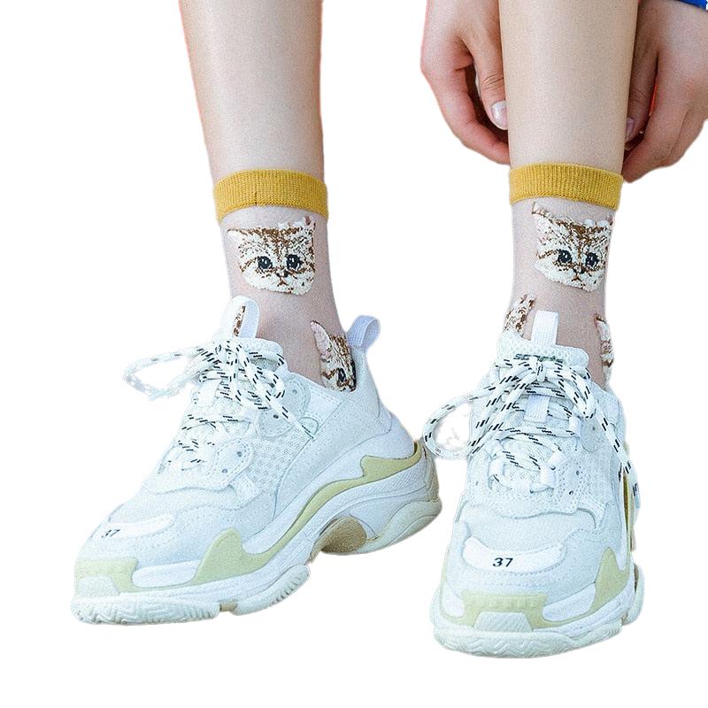 Cat Design Sheer Mesh Socks