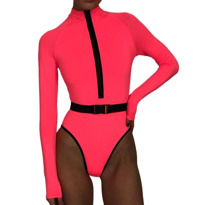 Neon One-piece Long-Sleeve Swimwear