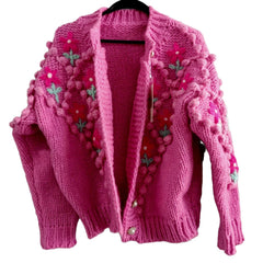 Cute Flower O Neck Knit Cardigan