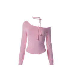 Skew Collar Long Sleeve Crop Tops