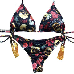 Skull & Roses Sexy Push Up Brazilian Bikini