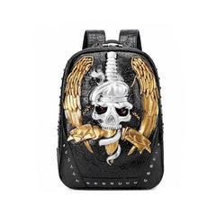 Skull Snake and Wings 3D PU Leather Backpack