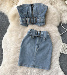 Denim Tube Top with Mini Skirt