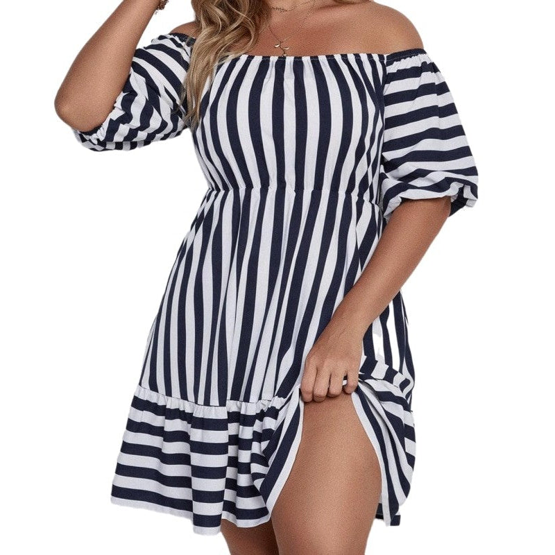 Striped Dress With 3/4 Sleeves