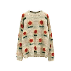 Sunflowers O-Neck Knitted Oversize Sweater