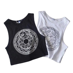 Symbols Moon Sun Gothic Loose Crop Top