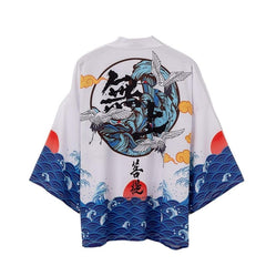 The Great Wave Kanji Crane 3/4 Sleeve Kimono