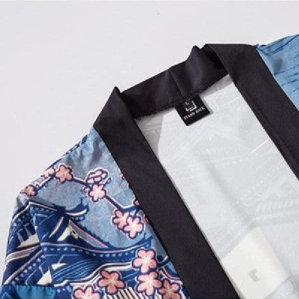Traditional Japanese Houses Blue 3/4 Sleeve Kimono