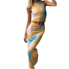 Two Piece Tie Dye Sets Sleeveless Dress
