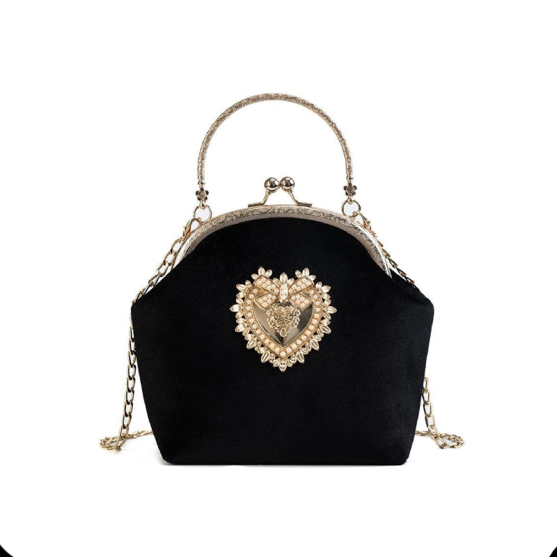 Velvet Pearl Heart Design Vintage Handbag