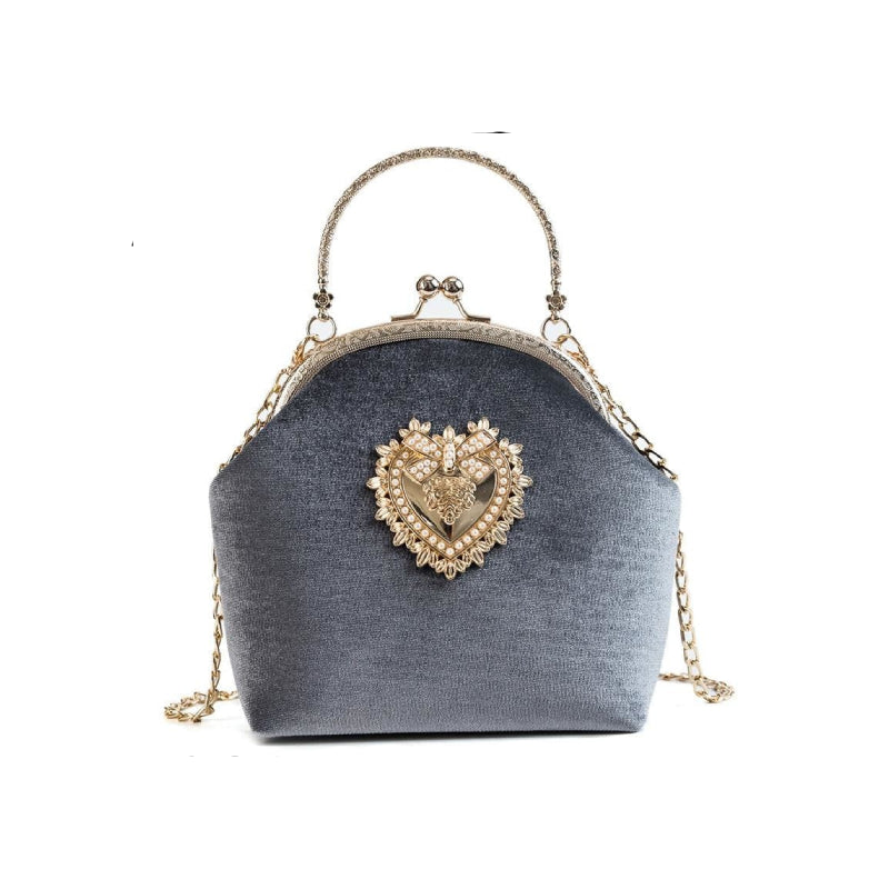 Velvet Pearl Heart Design Vintage Handbag