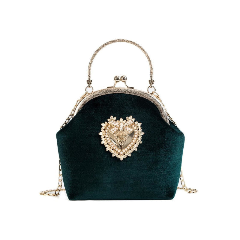 Velvet Pearl Heart Design Vintage Handbag
