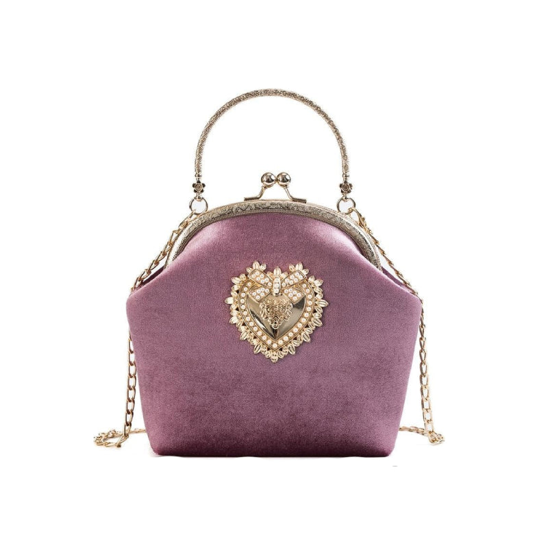 Velvet Pearl Heart Design Vintage Handbag