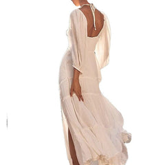 White Gown V-Neck Long Sleeve Dress