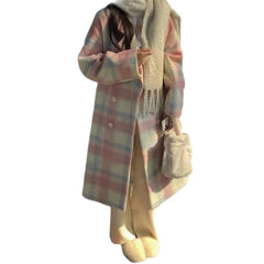 Plaid Turn Down Collar Long Sleeve Trench Coat
