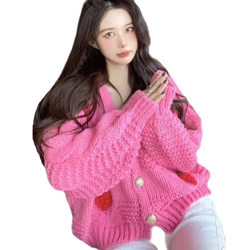 Y2K Aesthetic Long Sleeve Strawberry Oversized Cardigan