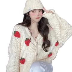 Y2K Aesthetic Long Sleeve Strawberry Oversized Cardigan