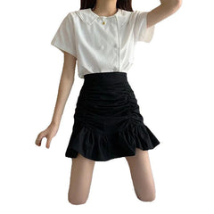 Y2K Elastic High Waist A Line Folds Skirt