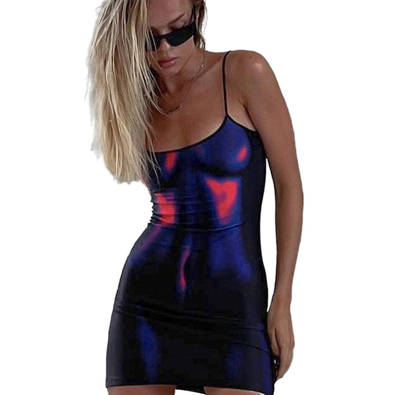 Y2K Tie Dye Print Sleeveless Backless Mini Dress