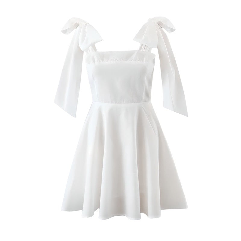 Cotton White Bow Ribbon Dress